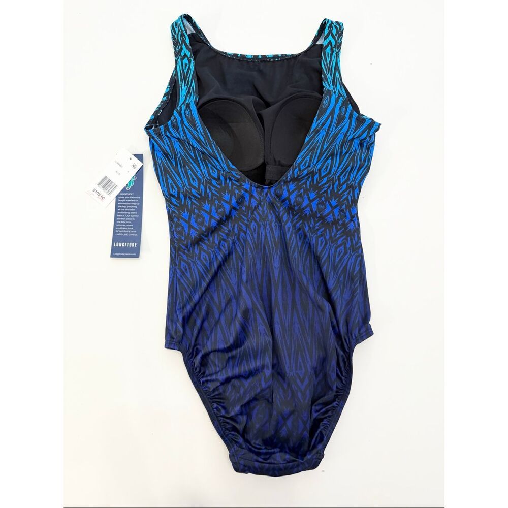 Longitude Womens Blue Tahoe Ombre Scoop Back Tummy Control Swimsuit Size 8 NWT - Picture 4 of 7